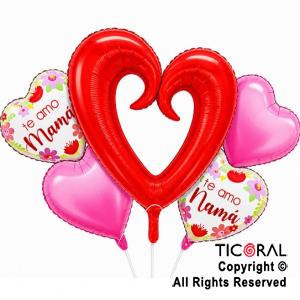 SET DE GLOBOS METALIZADO CORAZON TE AMO MAMA 5 UNIDADES